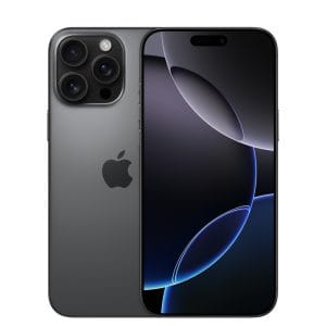 iPhone 16 Pro Max in Black Titanium, front and back